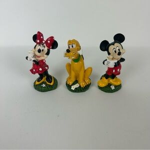 3 - Disney Miniature Figurines; Mickey, Minnie, and Pluto (2 1/4" - 2 1/2" tall)
